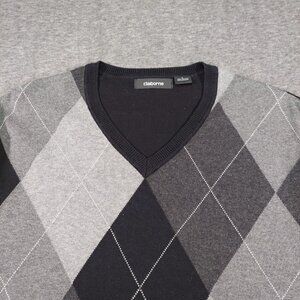 Claiborne Mens 100% Cotton Black Argyle Sweater Size L